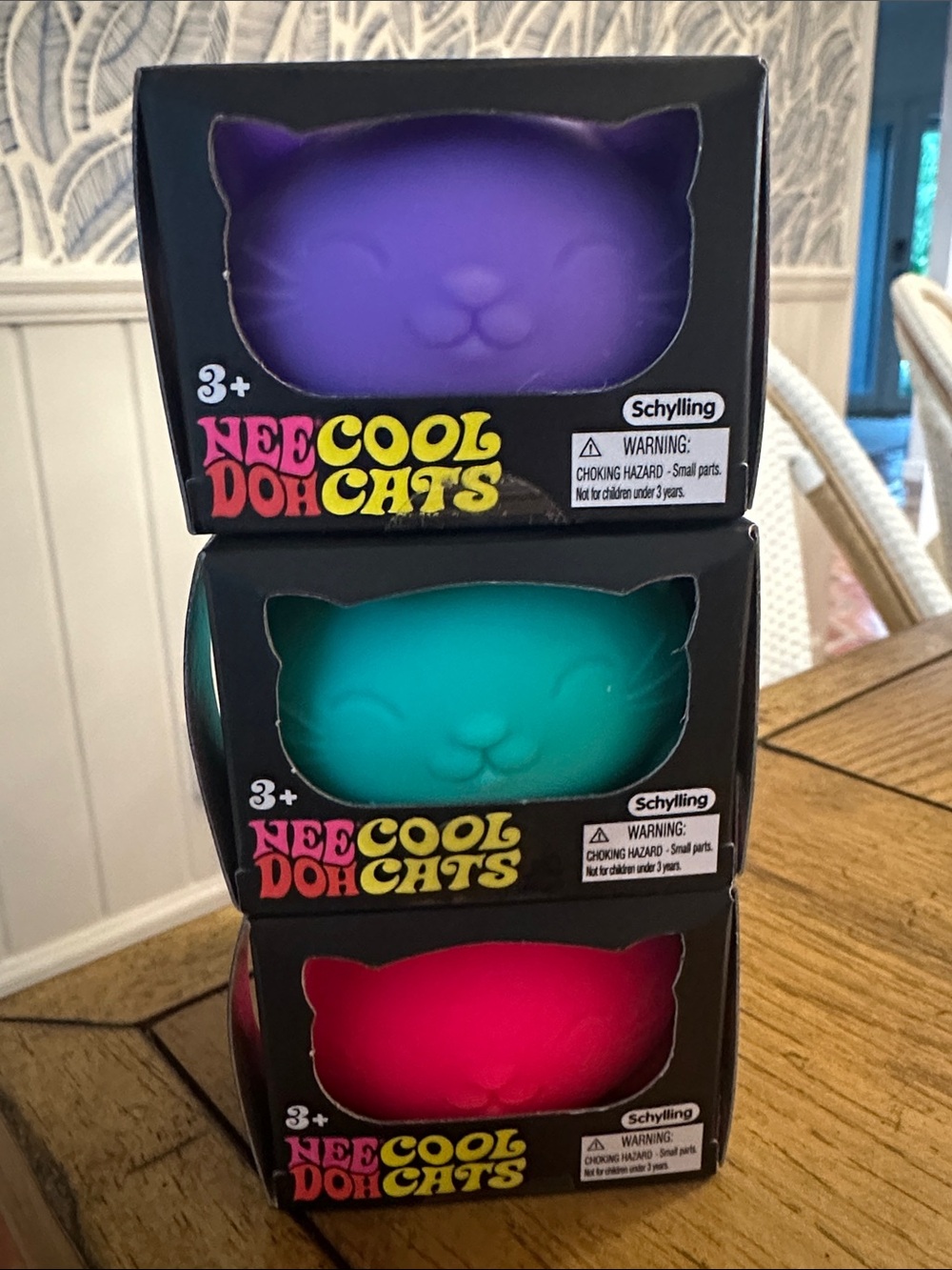 Schylling NeeDoh Cool Cats Stress Toy - Purple, Teal, Pink (3 Total)